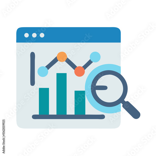 Analyzing Business Data with Magnifying Glass on Dashboard Interface