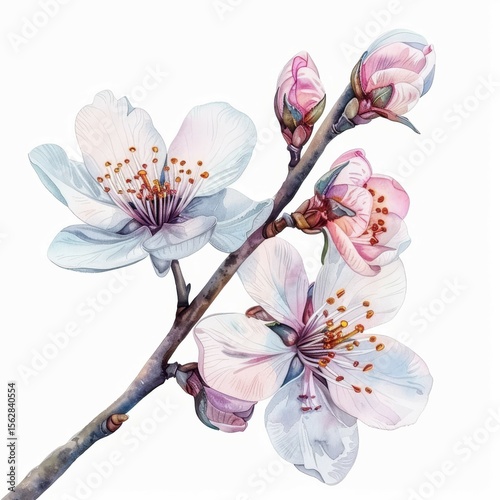 watercolor illustration of Blossom on white background Created with Generative AI technology
