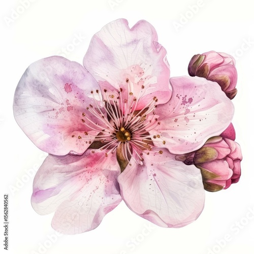 watercolor illustration of Blossom on white background Created with Generative AI technology