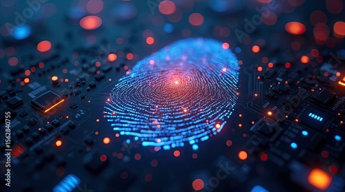 Digital fingerprint scan illuminated in blue and red lights 
