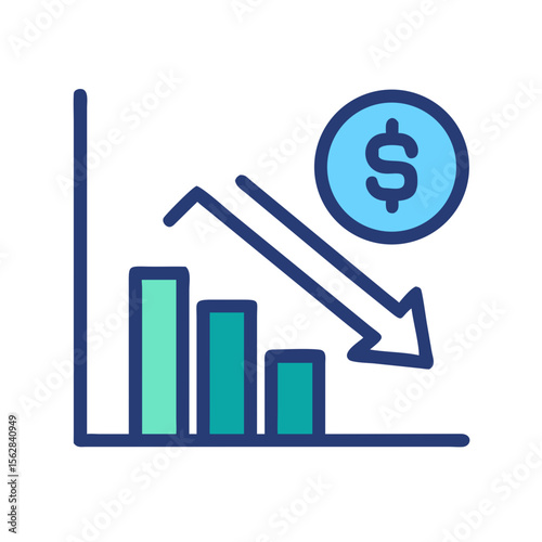 Financial decline represented by a falling graph with dollar