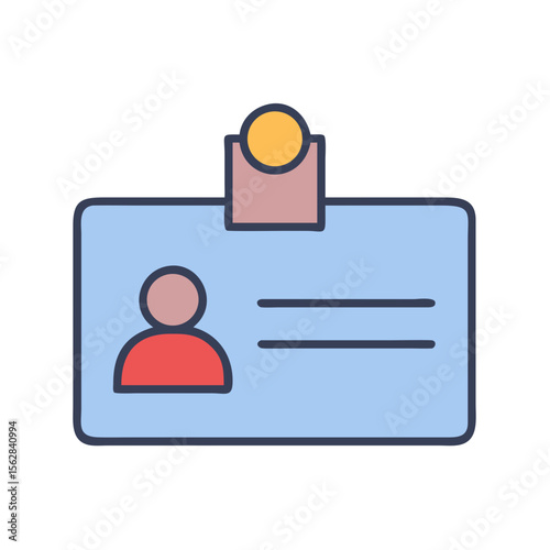 Stylized identity badge illustration with holder on black backdrop