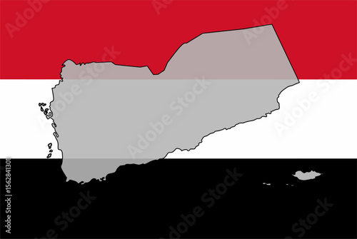 The national flag of Yemen in the center is a silhouette of the map of Yemen. Ideal for educational, political and cultural content.
