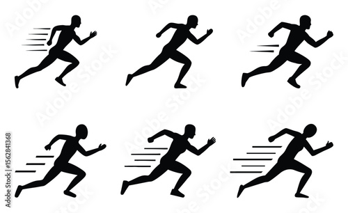 Running Person Motion Vector Icons. Person Motion Silhouettes Set. Fast Movement Silhouette Symbols.