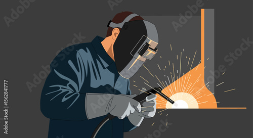 A Welder's Intense Focus on Metal with Bright Sparks and Protective Gear