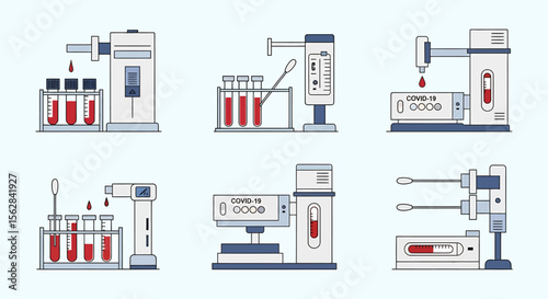 Automated COVID-19 Testing Machines with Blood Samples and Swabs in a Laboratory