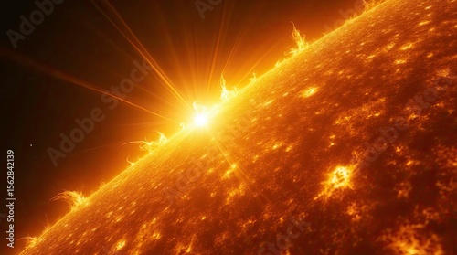 High-resolution 3D rendering of the Sun's surface with solar flares