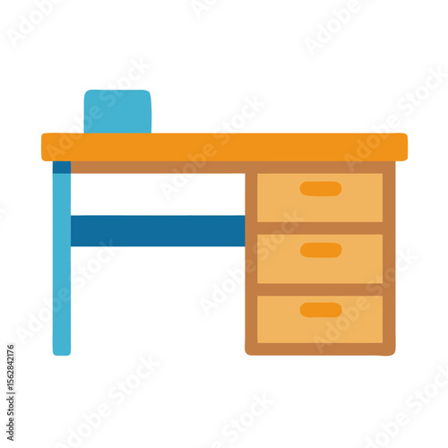 Modern desk with drawers in a flat graphic style