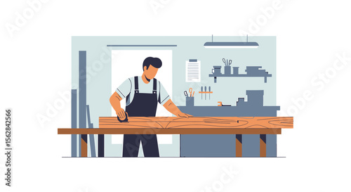 Craftsman Sanding Wood in Well-Equipped Workshop