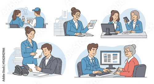 Diverse Office Staff Engaging in Various Tasks