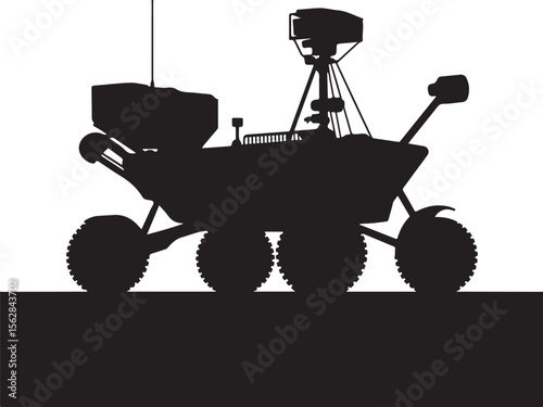 Mars rover exploration vehicle with robotic arm and camera silhouette