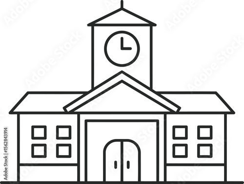 Line drawing of a building with a clock tower.