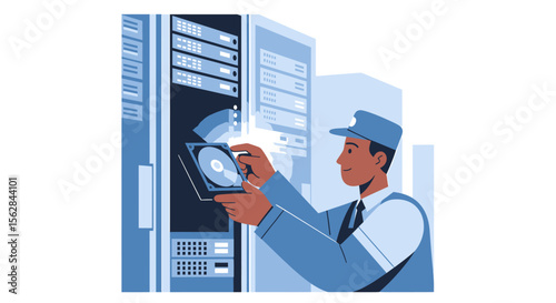 IT Technician Working on Server Hard Drive Maintenance