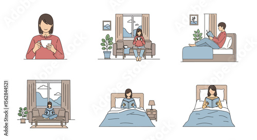 Relaxing Home Scenes: Coffee, Reading, and Cozy Comfort