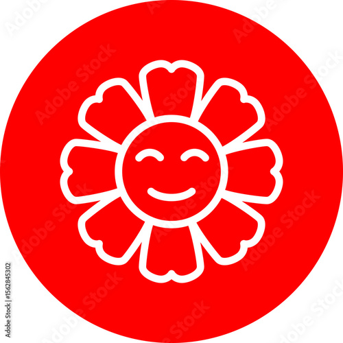 Blossoming Flower Vector Line White Circle Red