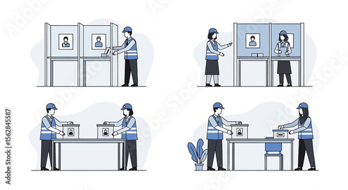 Voting Process Illustration: Four Scenes of Election Day