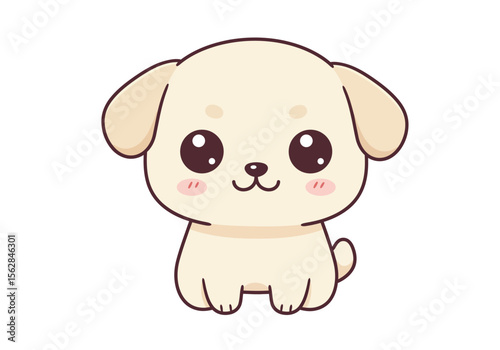 Adorable lightyellow cartoon puppy with big brown eyes and blush