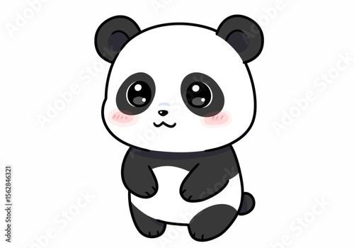 Adorable panda standing with big eyes pink cheeks and rounded ears