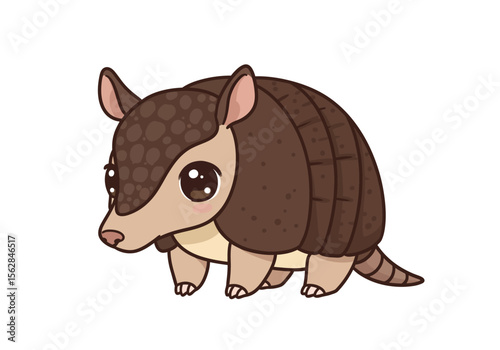 Cartoon armadillo with brown shell tan face big eyes