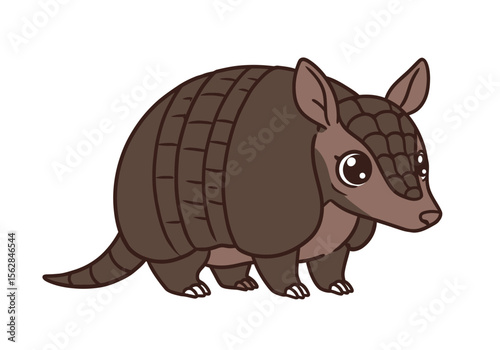 Cartoon armadillo with segmented shell big eyes small ears and short legs