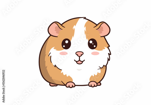 Cartoon guinea pig with brown and white fur rosy cheeks big eyes and small paws