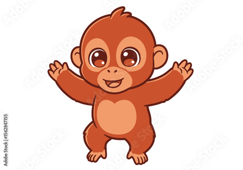 Cartoon monkey stands with open arms smiling