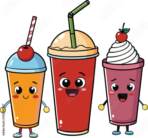 Cute Cartoon Smoothies, Milkshakes, and Drinks Illustration