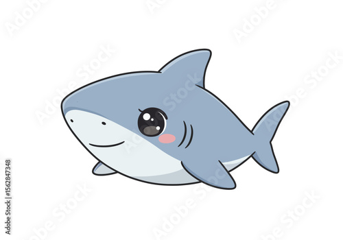 Cartoon shark with big eyes small mouth pink cheek