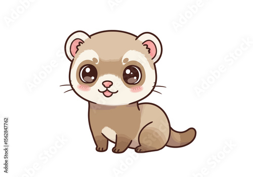 Cute ferret cartoon with big eyes pink cheeks and a smiling face