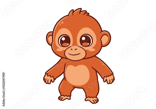 Orange cartoon orangutan standing upright with big eyes and small smile photo