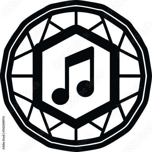 Music Note in Hexagonal Frame Icon