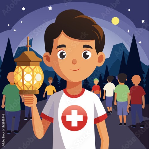 Happy child celebrates swiss national day wearing a festive t shirt