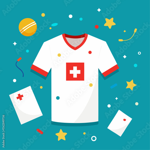 Clean white t shirt presented in a stylish flat lay vector illustration