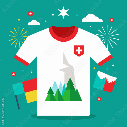 Clean graphic design of the matterhorn mountain on a white t shirt