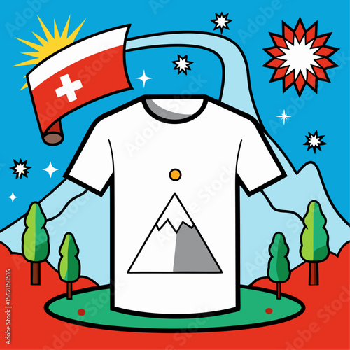 White t shirt design featuring an illustration of the matterhorn mountain