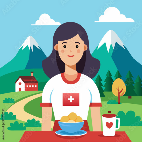 Woman in swiss flag t shirt standing outdoors