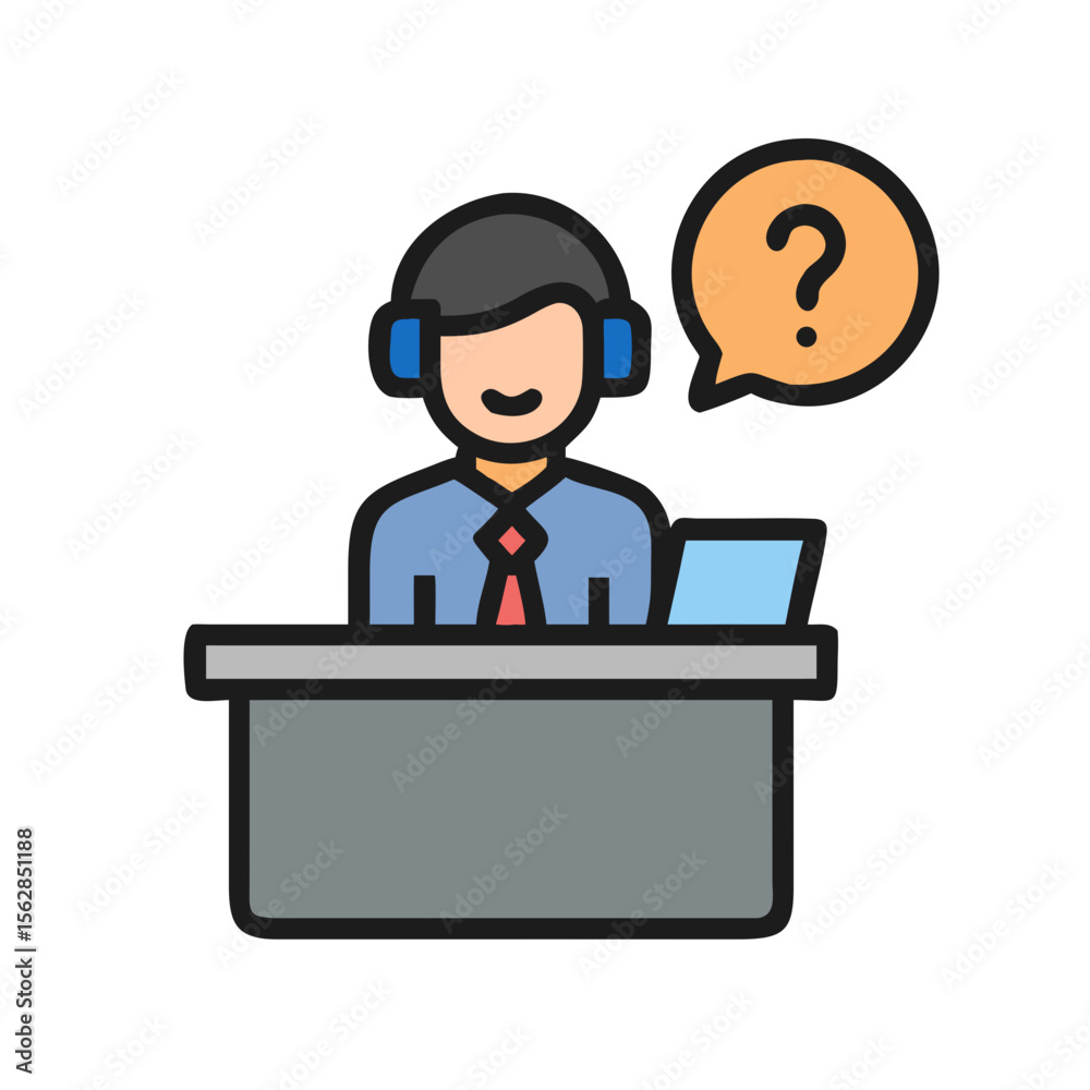 Customer support agent icon with question flat design Customer support agent icon with question flat design
