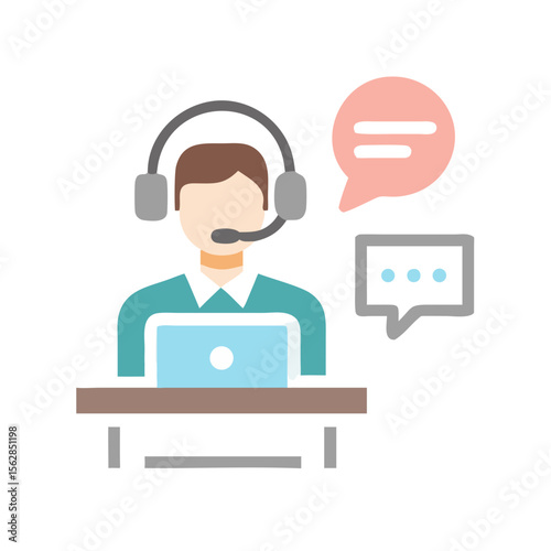 Flat illustration of customer service representative with speech bubbles