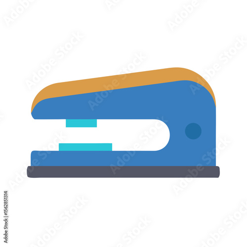 Blue and gold stapler on black background, office supply
