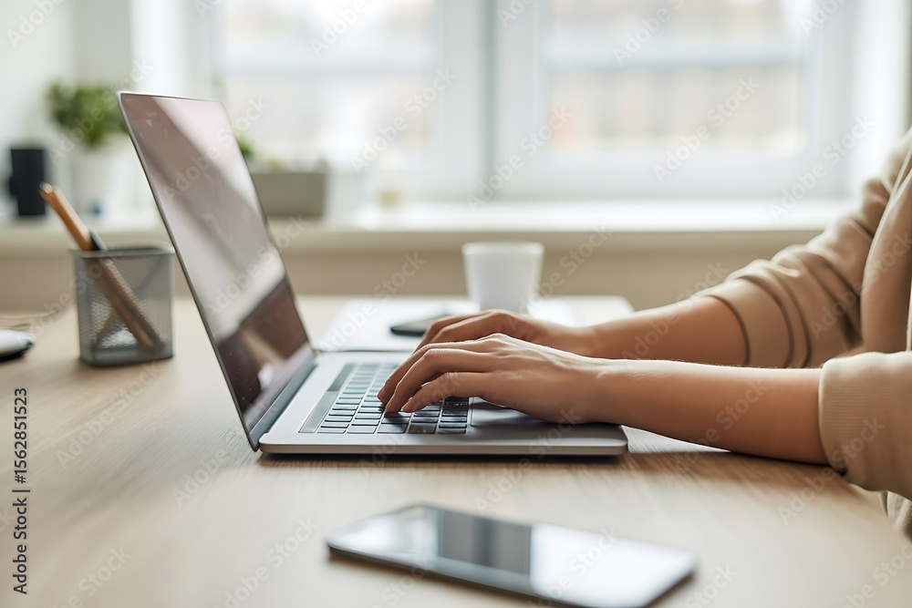 Fototapeta premium close up of a woman using a laptop