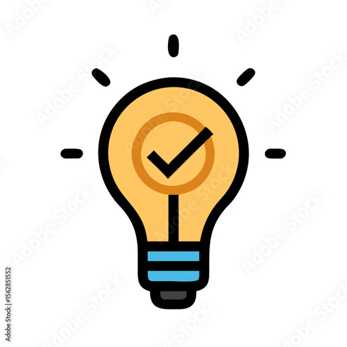 Lightbulb icon with check mark symbolizing accepted idea