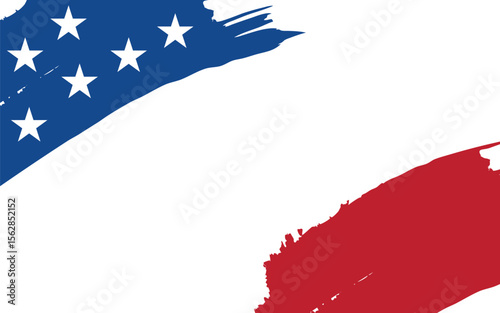 USA flag grunge background design. Hand drawn, brush stroke painted overly frame for American patriot event like fourth of July, memorial day. Transparent PNG and vector illustration.