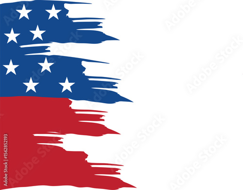 USA flag grunge background design. Hand drawn, brush stroke painted overly frame for American patriot event like fourth of July, memorial day. Transparent PNG and vector illustration.