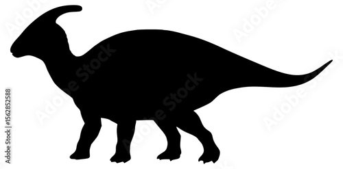 Vector Silhouette Of Saurolophus Dinosaur.