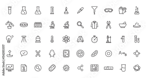Science and Laboratory Minimal Line Icon Set for Experiments and Research