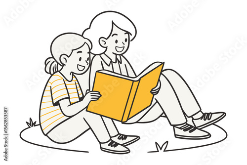 Shared Storytime: Two individuals are engrossed in a book, immersed in the world of stories and knowledge, creating a heartwarming scene of togetherness.