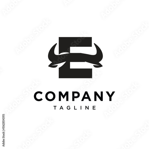 Letter E Cow Horns Logo Icon Vector