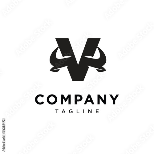 Letter V Cow Horns Logo Icon Vector