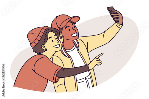 Friends Self Portrait: Two friends, exuding a cheerful ambiance, seize a moment in time with a selfie, showcasing a connection filled with laughter and camaraderie. 