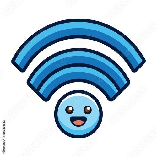 Happy Wifi Signal Cute Cartoon Illustration of Wireless Connection